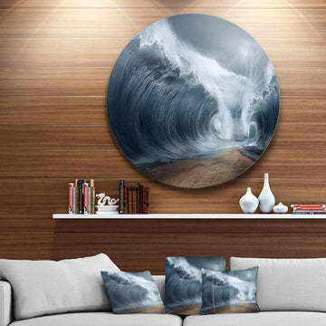Waves over the Parted Sea Path - Sea & Shore Metal Circle Wall Art